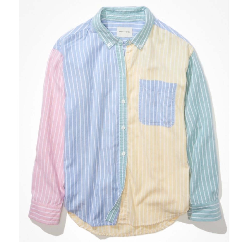 American Eagle Oversized Pastel Colorblock Button Down Shirt